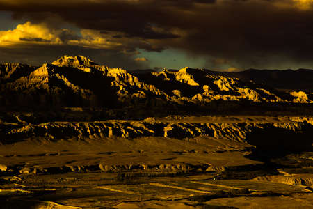 Sunset in the earth forest by the Xiangquan River in Zanda, Tibet.の写真素材