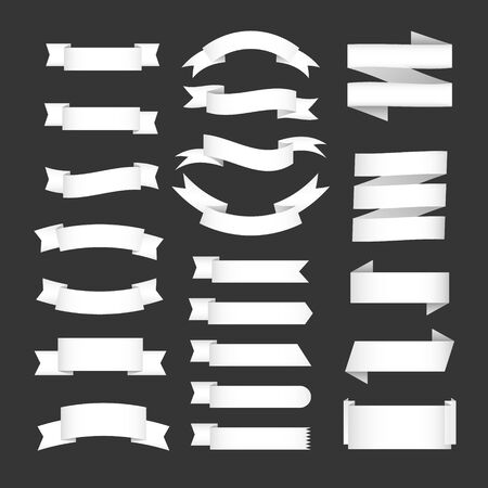 White ribbon and banner set on black background. Flat vector design.のイラスト素材