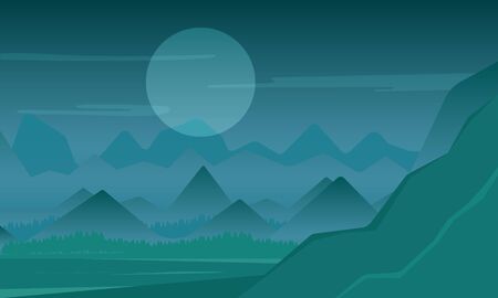 Tree and mountain landscape in the night sky concept.のイラスト素材