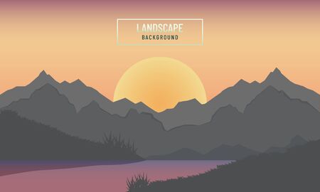Mountains landscape background with sundown,lake and forest.のイラスト素材