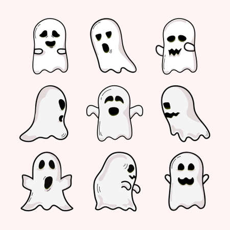 Collection of Halloween ghost on flat design.