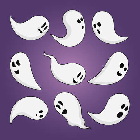 Set of ghost on flat design. Cartoon design for halloween day.のイラスト素材