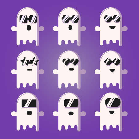 Collection of ghost on flat design. Cartoon design for halloween day.