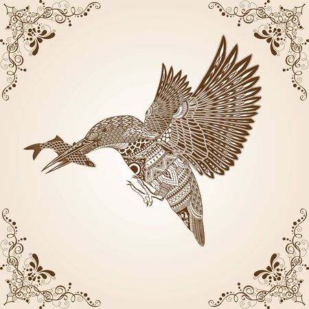 Kingfisher Bird Thai Pattern Vector Illustration,Asian art.のイラスト素材