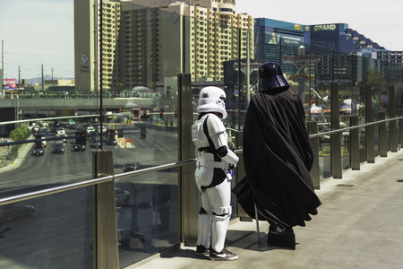 Darth Vader consulting with his storm trooper in Las Vegas.のeditorial素材