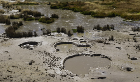 Yellowstone National Park, Wyoming, United States September 20, 2014 â Various mud pools forming in Yellowstone National Park due to geothermal heat.のeditorial素材