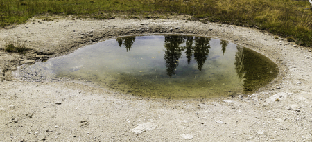 yellowstone National Park, Wyoming, United States September 20, 2014 â Geothermic pool that looks identical to an eye.のeditorial素材