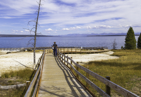 Yellowstone National Park, Wyoming, United States September 20, 2014 â The path leading to the edge of Yellowstone Lake.のeditorial素材