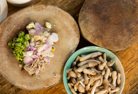 Many ingredient on tray ready to cookの写真素材