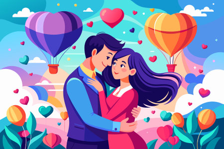 Couple in love on Valentine's Day. Man and woman in love on a romantic date. Vector illustrationのイラスト素材