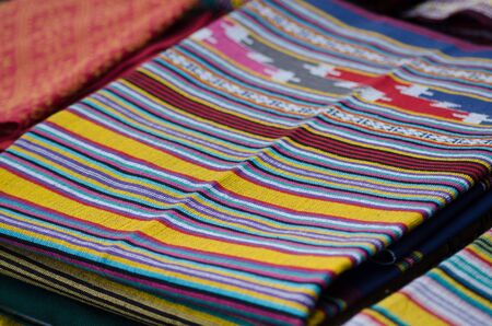 Thai silk is woven using ancient methods of weaving. No machinery Is the traditional weaving of the villagersの写真素材