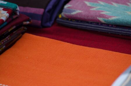 Thai silk is woven using ancient methods of weaving. No machinery Is the traditional weaving of the villagersの写真素材