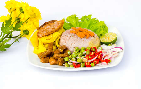 Rice Seasoned with Shrimp Paste Recipe.This is an ancient Thai menu. Which has all the benefits from nutrients Suitable for health lovers. Thai style food.の写真素材