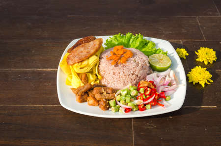 Rice Seasoned with Shrimp Paste Recipe.This is an ancient Thai menu. Which has all the benefits from nutrients Suitable for health lovers.Thai style foods.の写真素材