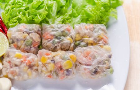 Fresh Vegetable Rice Wraps.の写真素材