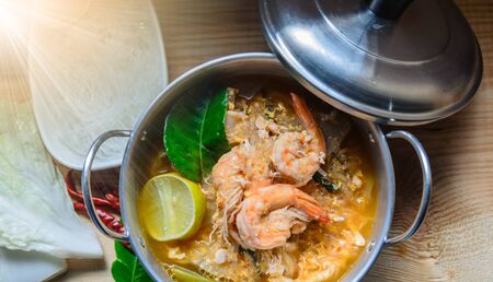 Thai sukiyaki seafood soup.の写真素材