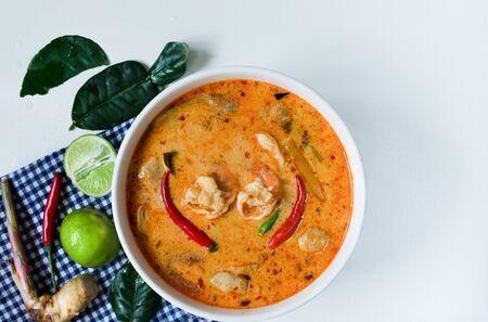 River prawn spicy soup or Tom yum kung in thai name.の写真素材