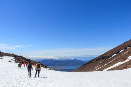Fox Glacier, West Coast, New Zealand - October 20, 2019 : Tourists they are trekking at Fox Glacier in winter, New Zealand.のeditorial素材