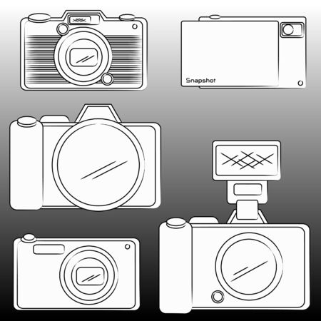 The pencil sketch of DSLR and camera のイラスト素材