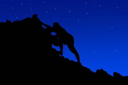 Silhouette climbers eveningの写真素材