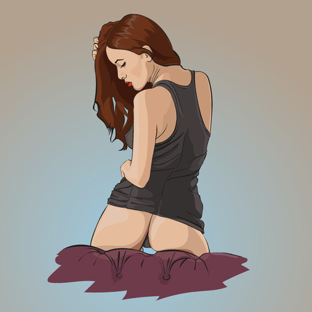 Sexy girl on sofa. Vector illustrationのイラスト素材