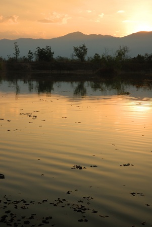 sunset and mountainの写真素材