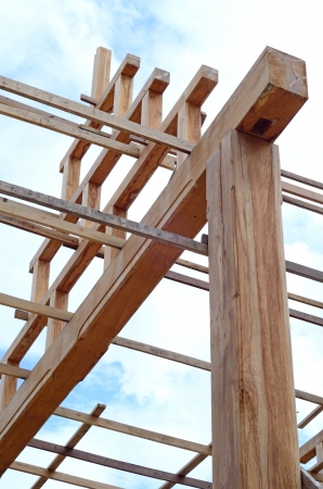 Teak wood roof frame structureの写真素材