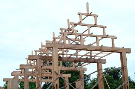 Teak wood roof frame structureの写真素材
