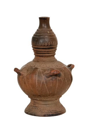 Decanter or pitcher made from baked clay on isolate white background