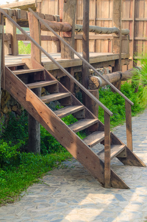 Stair wood and slantingly of timber homeの写真素材