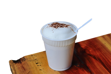 cappuccino coffee in white cup on white backgroundのeditorial素材