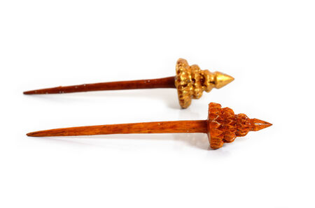 Thai wooden hairpin style on white backgroundの写真素材