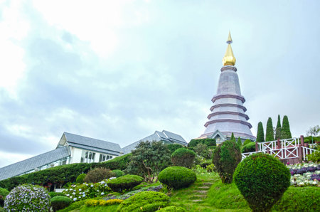 Landscape of pagoda in an Inthanon mountain, Doi Inthanon nation park,Thailand.の写真素材