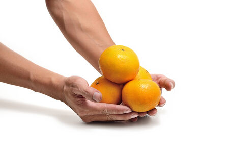 Fresh fourth oranges give a gife for Chinese New Yearの写真素材