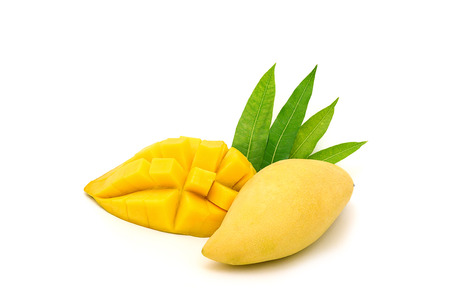 Ripe mango fruit isolated on white backgroundの写真素材
