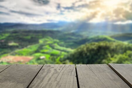 Defocused and blur image of scenery top view from terrace house in chiangmai for background usageの写真素材