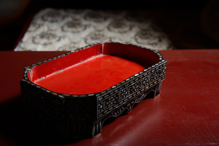 Thai style Teak wood carving ancient box in Chiangmai Thailandの写真素材