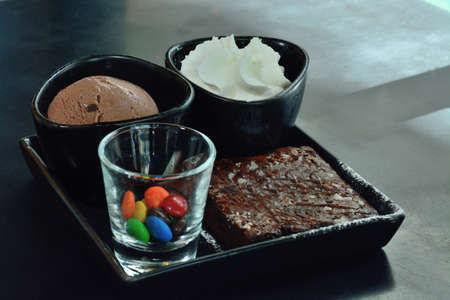 Dessret Icecream Chocolate scoop with brownie set for serveの写真素材