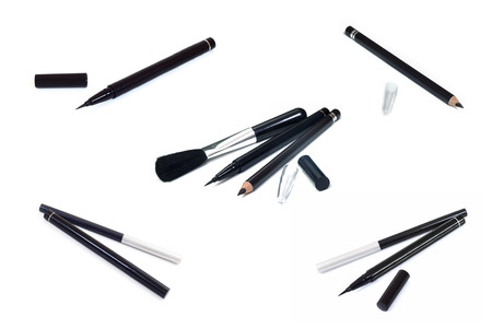 Collection of cosmetics makeup Eyeliner Black pencil eye liner and Brush onの写真素材