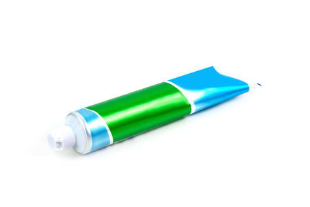 Colorful tube of toothpaste isolate on white backgroundの写真素材