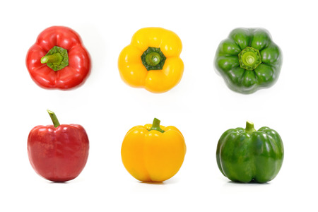 Collection of colorful peppers over white background Vegetableの写真素材
