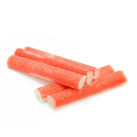Imitation Crab Stick put on isolate white backgroundの写真素材