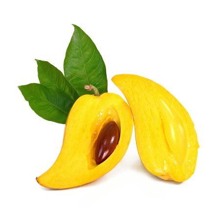 Yellow fruit on white background, Fresh Pouteria campechiana tropical fruit in asiaの写真素材