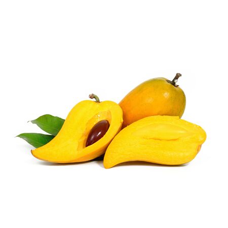 Yellow fruit on white background, Fresh Pouteria campechiana tropical fruit in asiaの写真素材