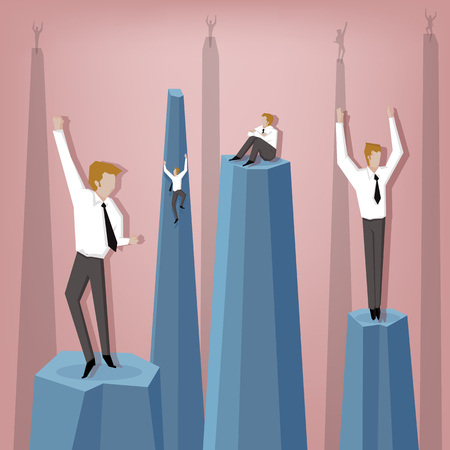 Businessman climb up the cliff but the higher you go the harder you fall. (Business concept cartoon illustration)のイラスト素材