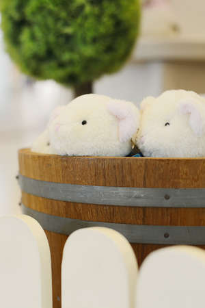 Bears toy in Oak barrelsの写真素材