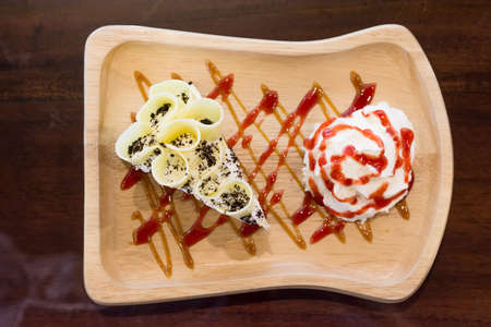 (Dessert) Vanilla cheese cake with white chocolate toppingの写真素材