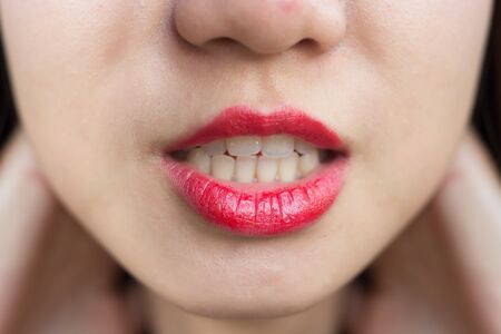 Passionate red lipsの写真素材