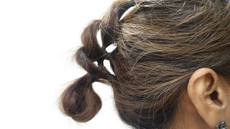 Hairstyle for short hair and medium hair isolate on white as backgroundの写真素材