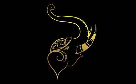 Head elephant with golden border elements in thailand style. illustration isolated on black background